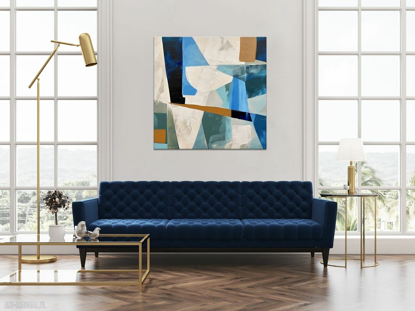 Granatowy minimalistyczny obraz na płótnie 70x70 - geometryczna abstrakcja