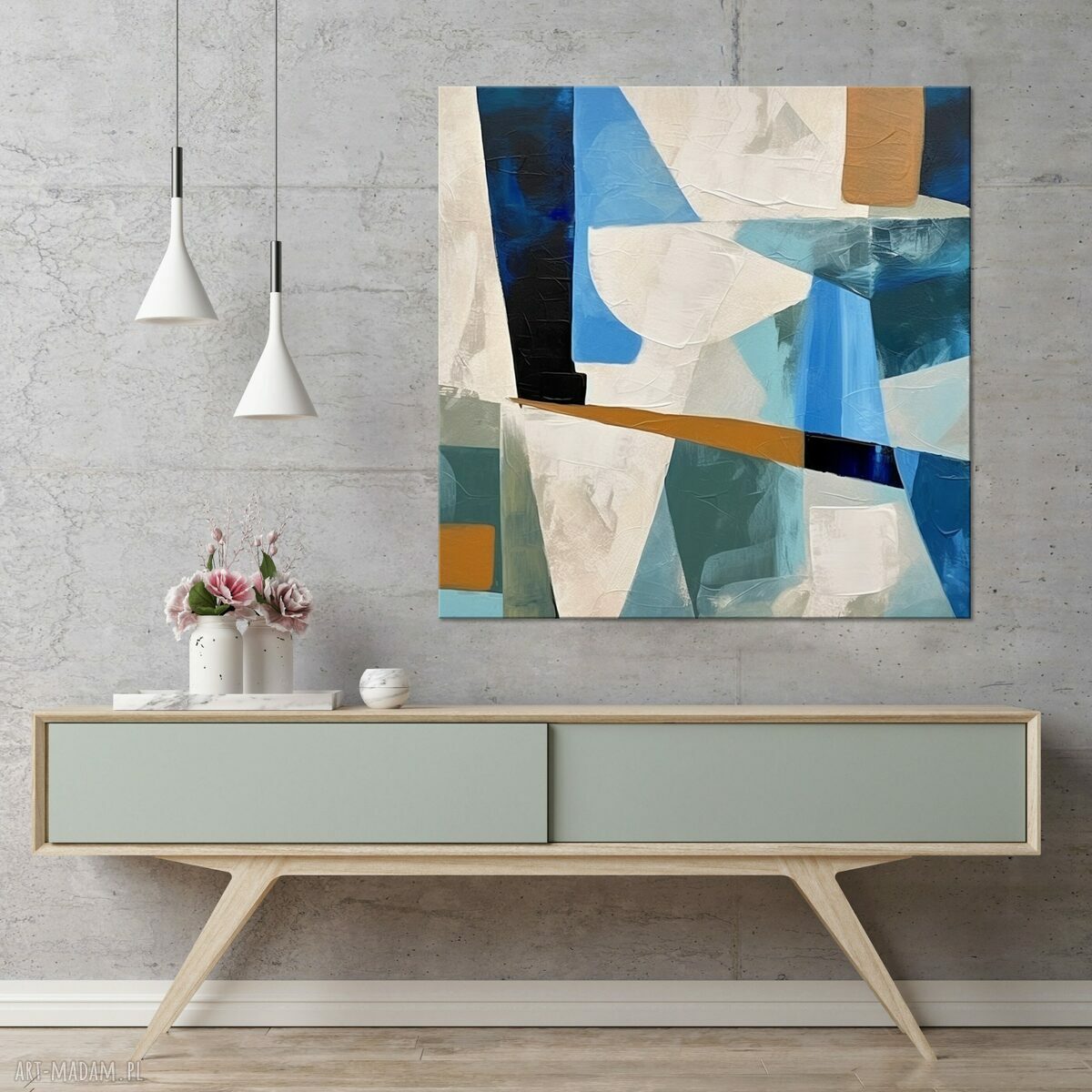 Granatowy minimalistyczny obraz na płótnie 70x70 - geometryczna abstrakcja
