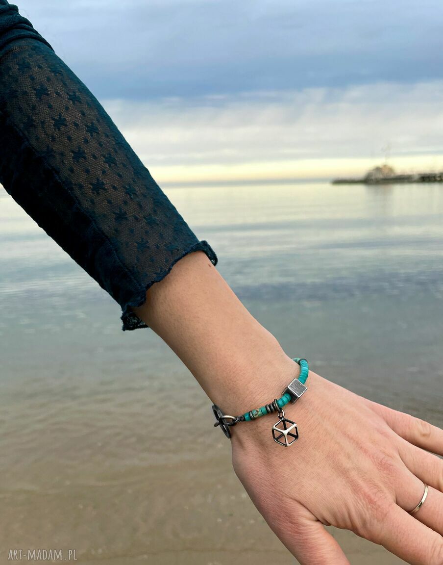 Geometryczna bransoletka Shambala z amazonitem i jaspisem