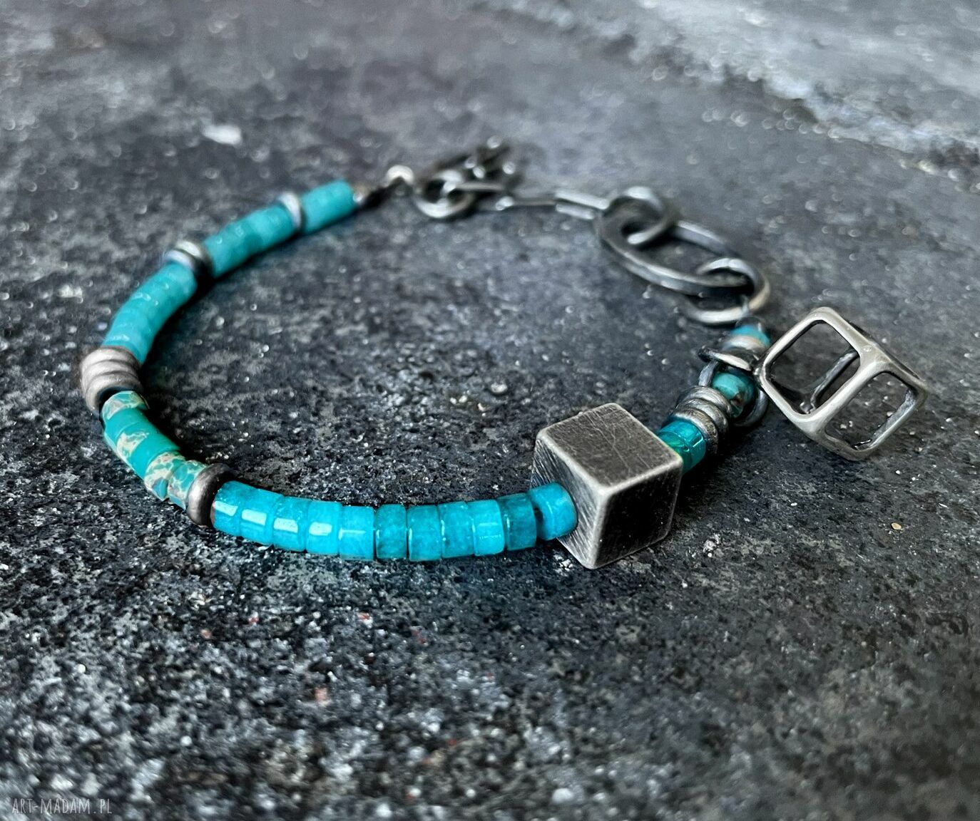 Geometryczna bransoletka Shambala z amazonitem i jaspisem