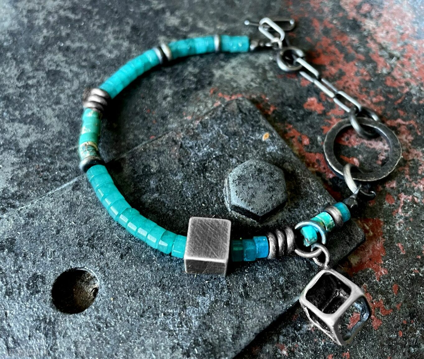 Geometryczna bransoletka Shambala z amazonitem i jaspisem