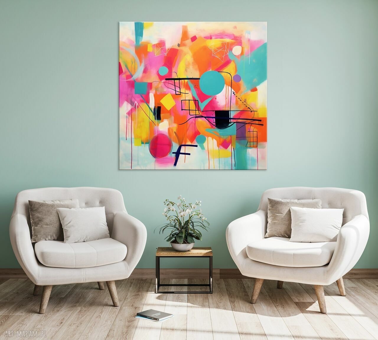 Kolorowa geometryczna abstrakcja 60x60 - żywy obraz abstrakcyjny na płótnie