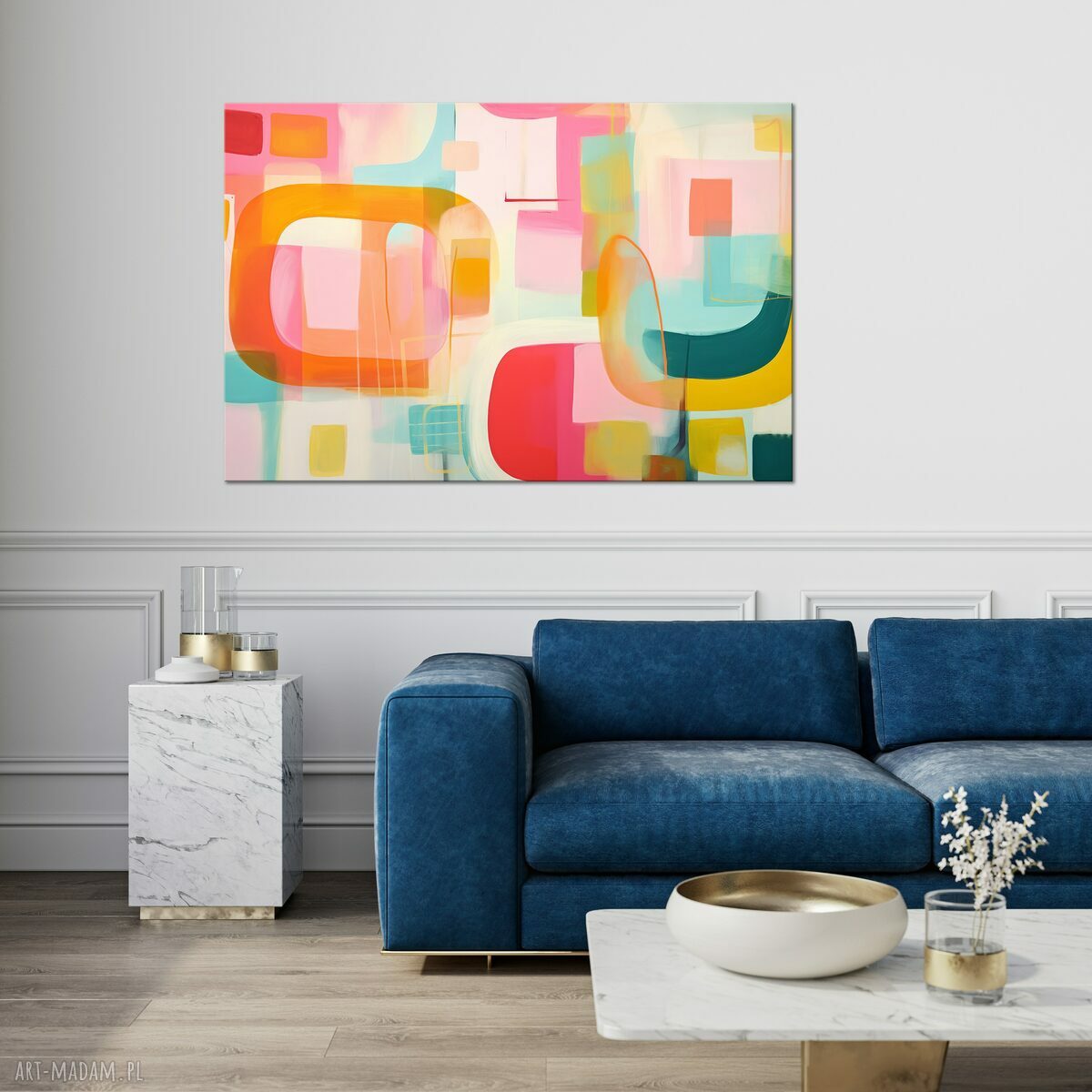 Kolorowa geometryczna abstrakcja - poziomy obraz do salonu 90x60 cm na płótnie