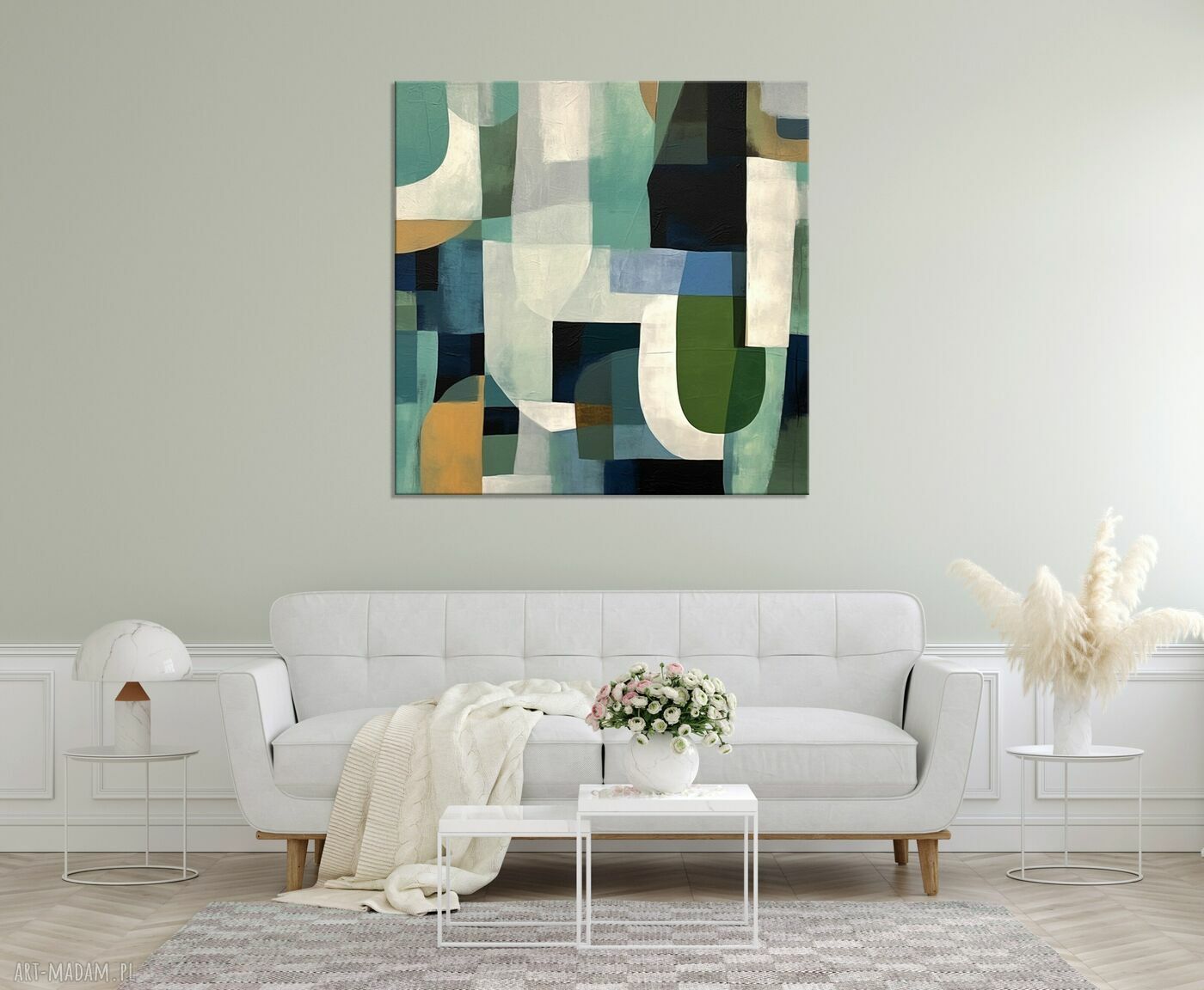 Geometryczny obraz abstrakcyjny w zieleni 100x100 cm na płótnie