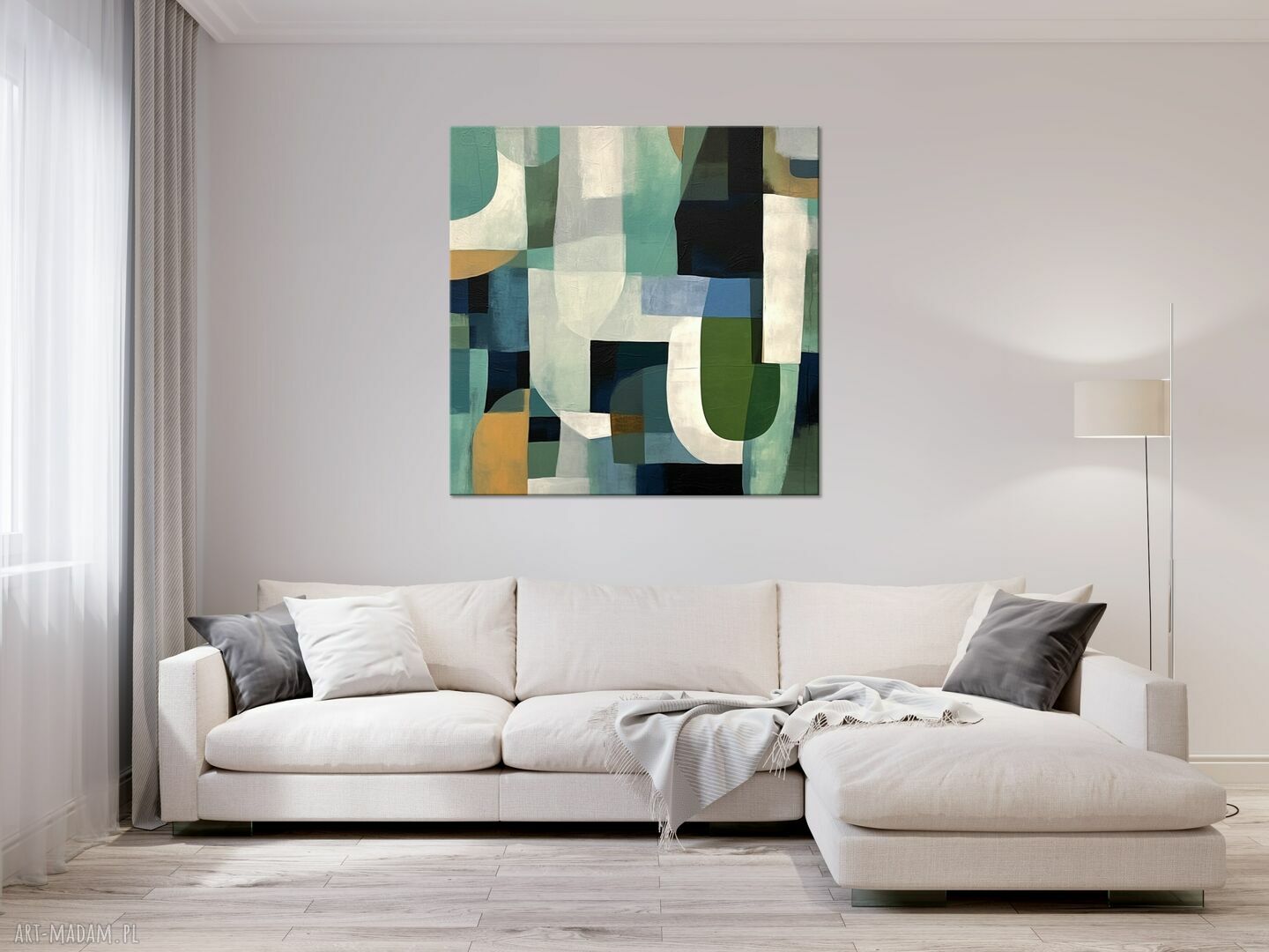 Geometryczny obraz abstrakcyjny w zieleni 100x100 cm na płótnie