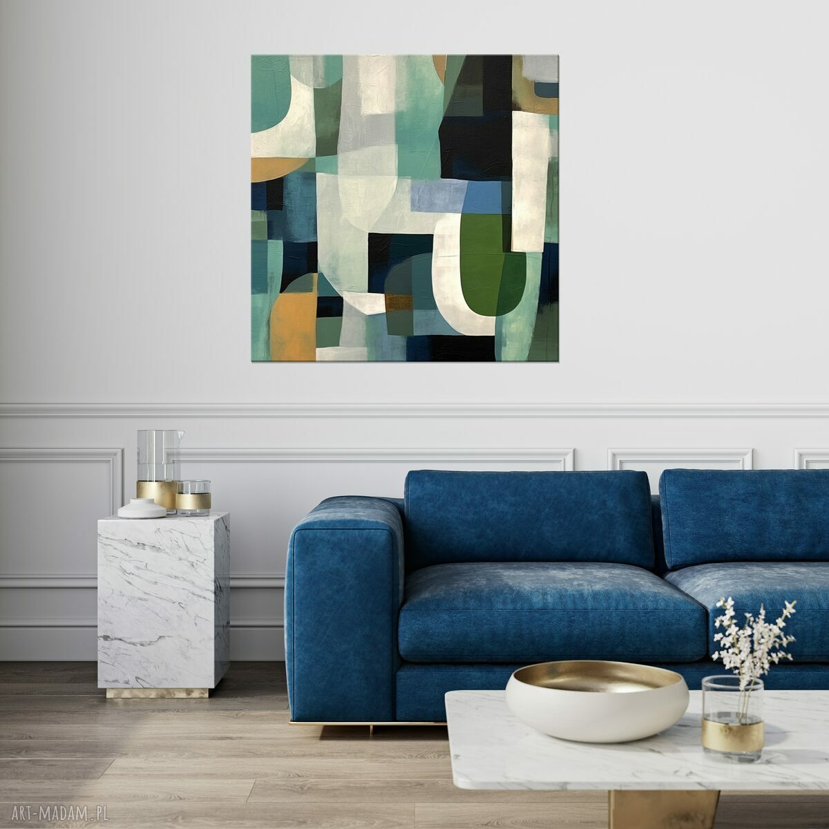 Nowoczesny zielony obraz geometryczny na płótnie 90x90 cm - zielona abstrakcja