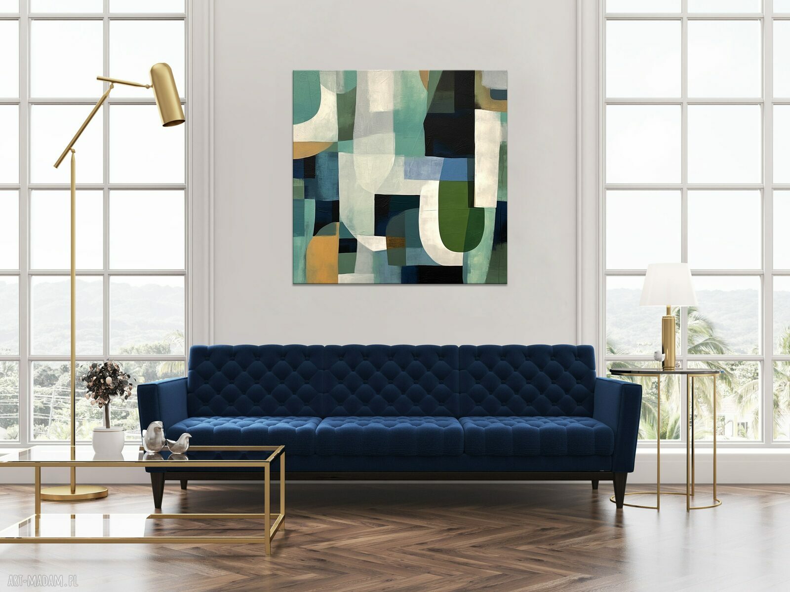 Nowoczesny zielony obraz geometryczny na płótnie 90x90 cm - zielona abstrakcja