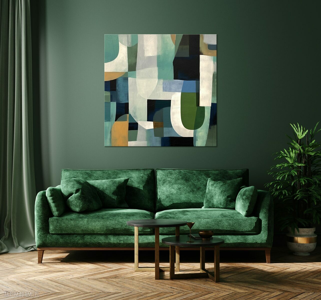 Nowoczesny zielony obraz geometryczny na płótnie 90x90 cm - zielona abstrakcja