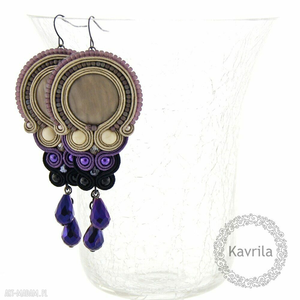 Germanica violet soutache kolczyki Handmade