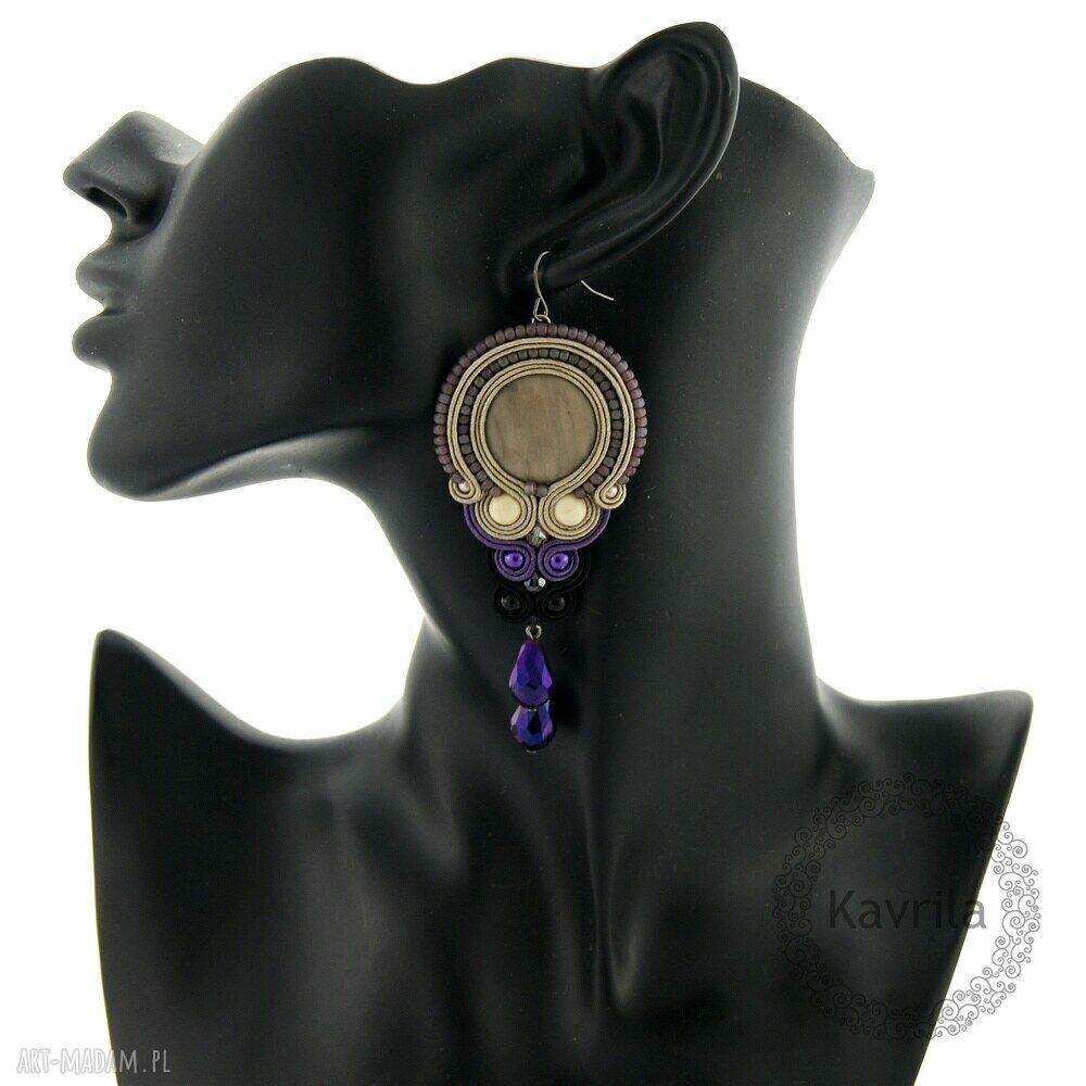 Germanica violet soutache kolczyki Handmade