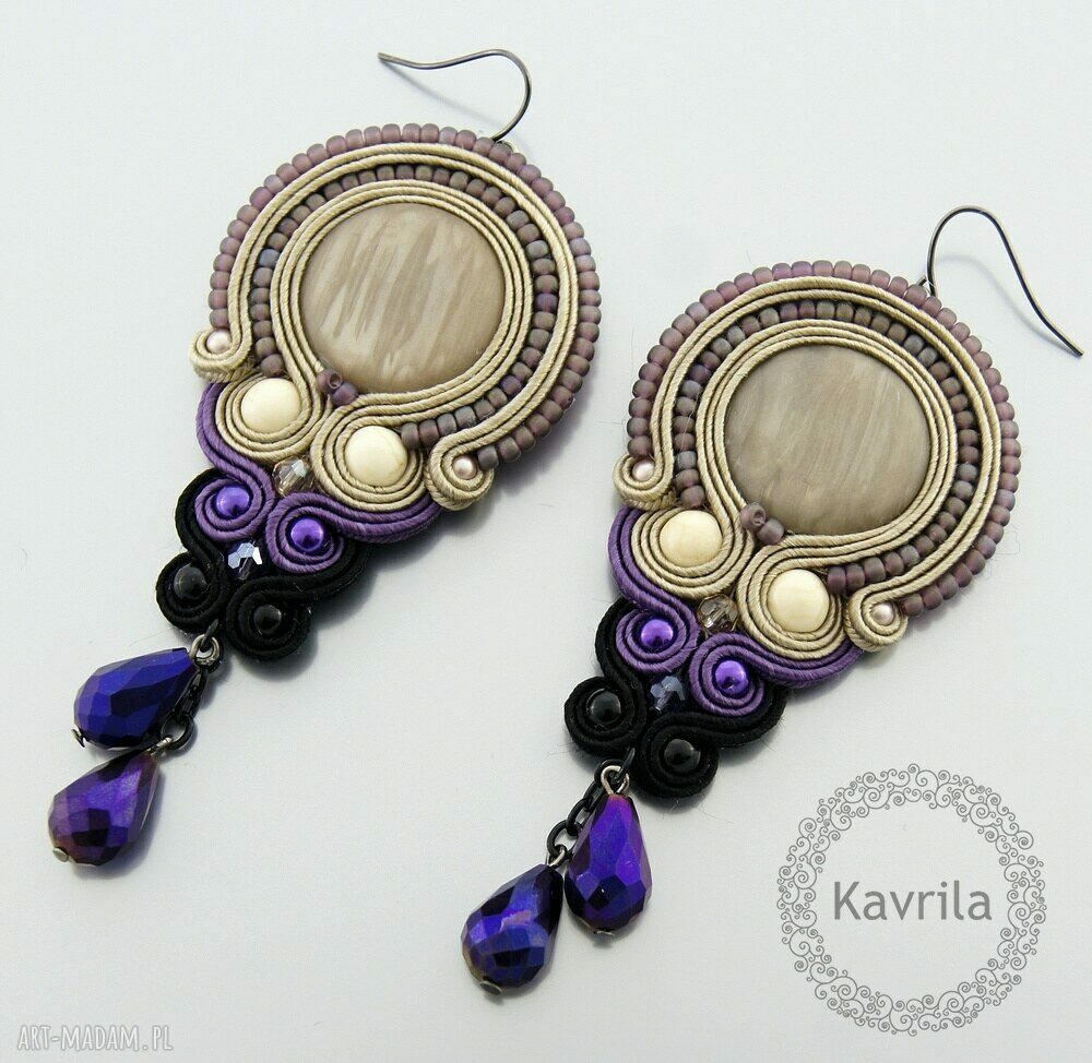 Germanica violet soutache kolczyki Handmade