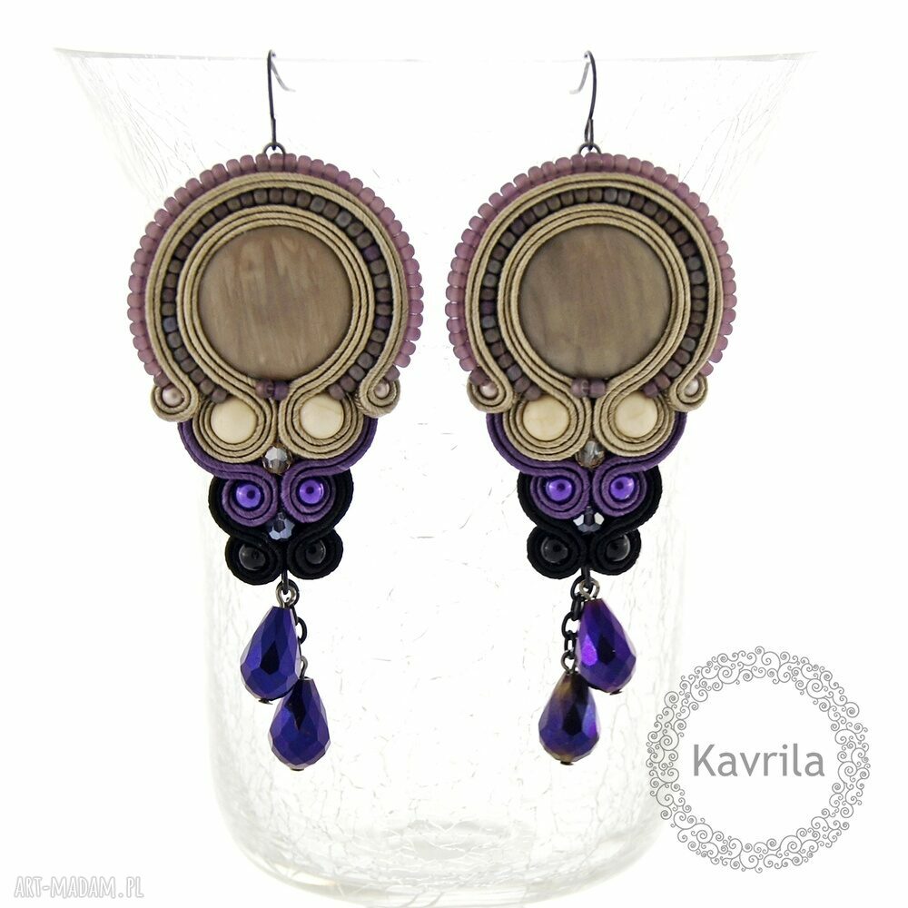 Germanica violet soutache kolczyki sutasz wykonane techniką