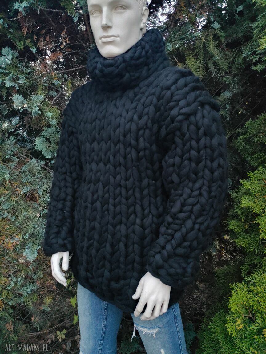 Gigantyczny sweter z golfem z wełny merynosa (ręcznie robiony)