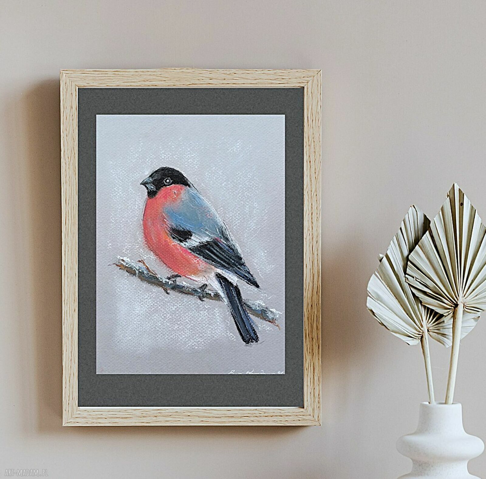 Gil w pastelach suchych - ręcznie rysowany obraz gila 17x24 cm