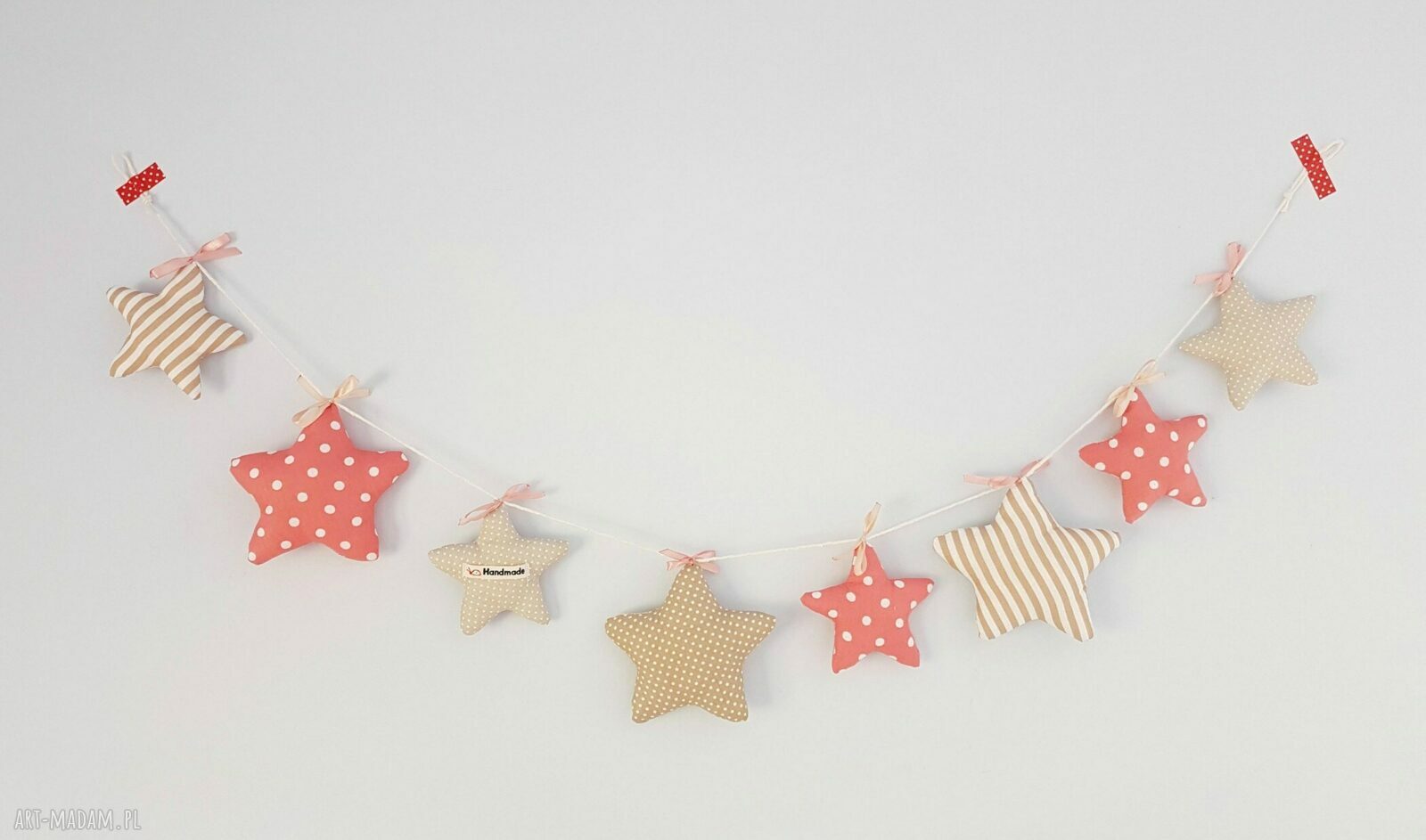 girlanda gwiazdkowa beżowo malinowa HandMade