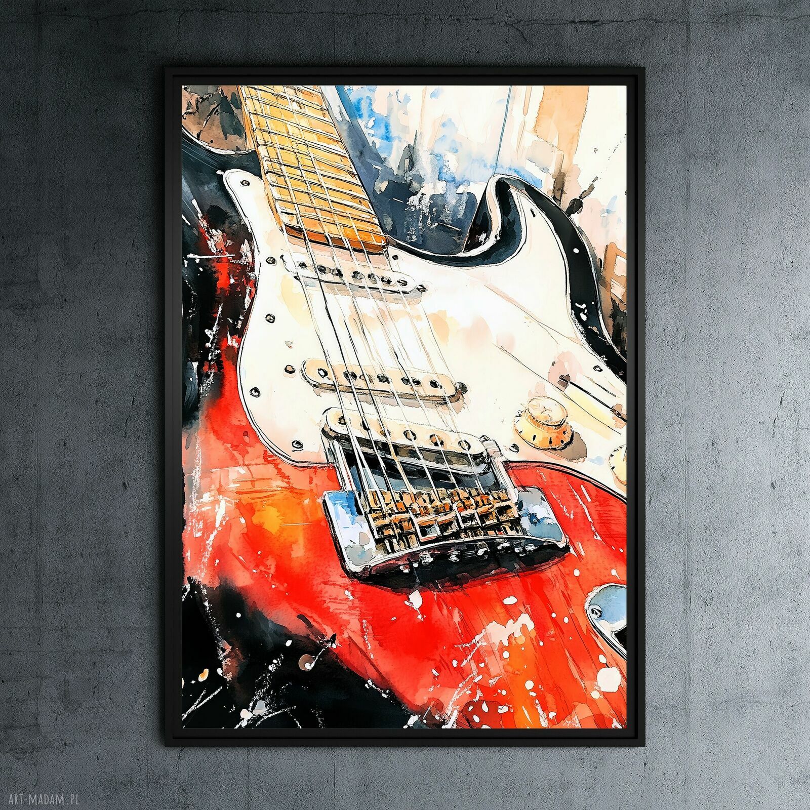Gitara - autorska grafika na plakacie A3