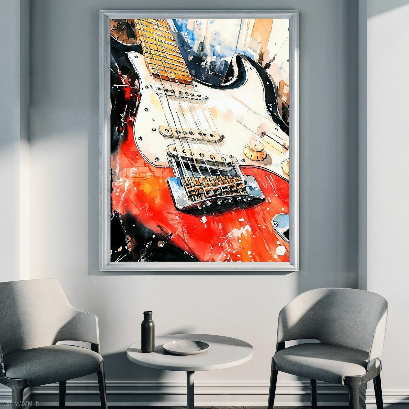 Gitara - autorska grafika na plakacie A3