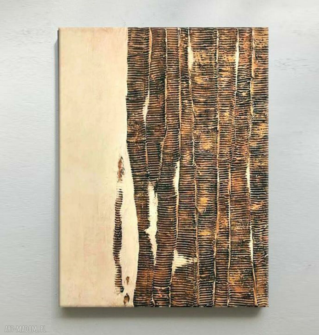 GLAM CREAM - obraz ze strukturą pozłacany beżowo-złoty (100x150 cm) - luksusowa dekoracja do salonu