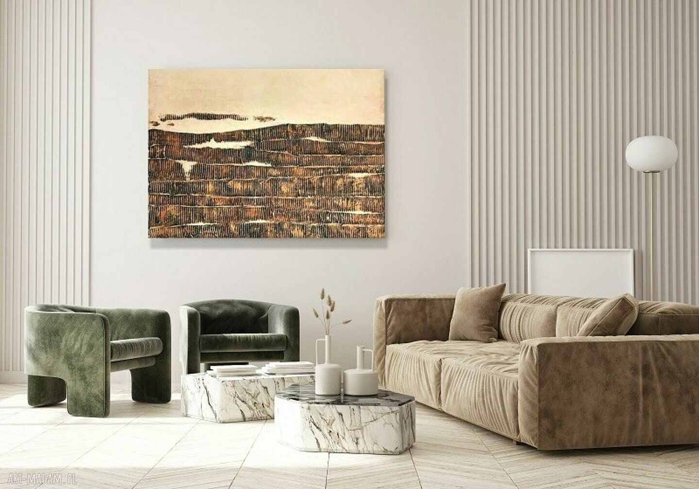 GLAM CREAM - obraz ze strukturą pozłacany beżowo-złoty (100x150 cm) - luksusowa dekoracja do salonu