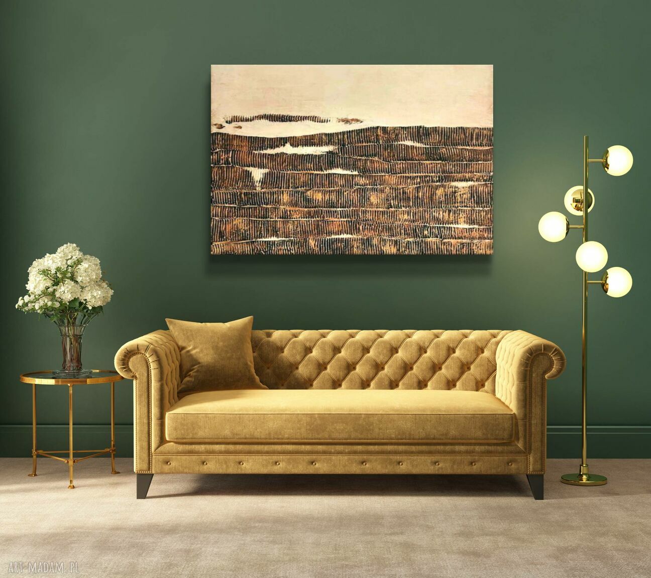 GLAM CREAM - obraz ze strukturą pozłacany beżowo-złoty (100x150 cm) - luksusowa dekoracja do salonu