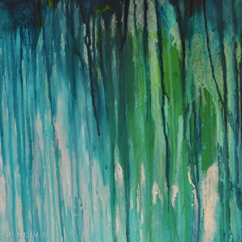 Głębia 36 - nowoczesny obraz abstrakcja ręcznie malowany w turkusowo-zielonej tonacji (90x70 cm)