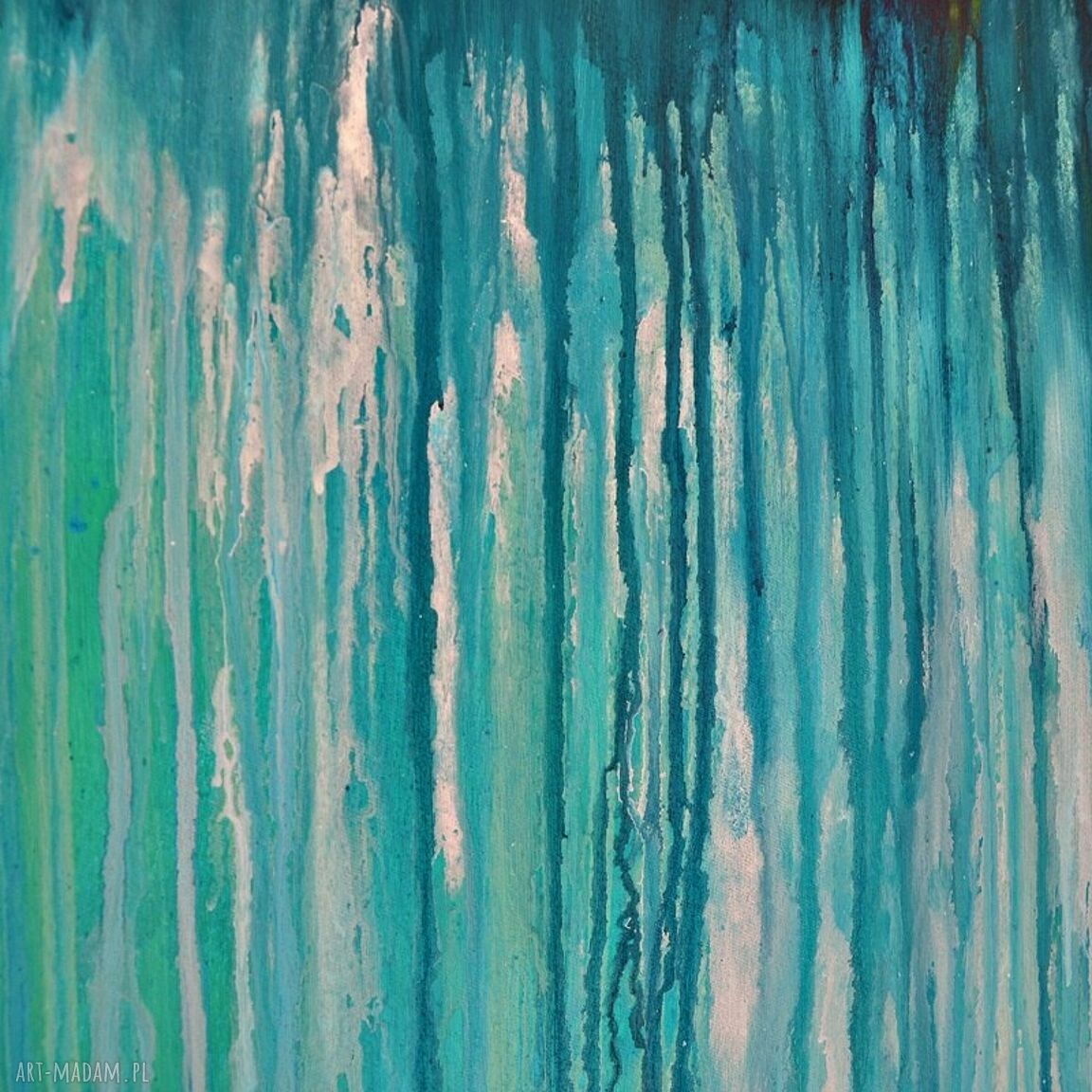 Głębia 36 - nowoczesny obraz abstrakcja ręcznie malowany w turkusowo-zielonej tonacji (90x70 cm)