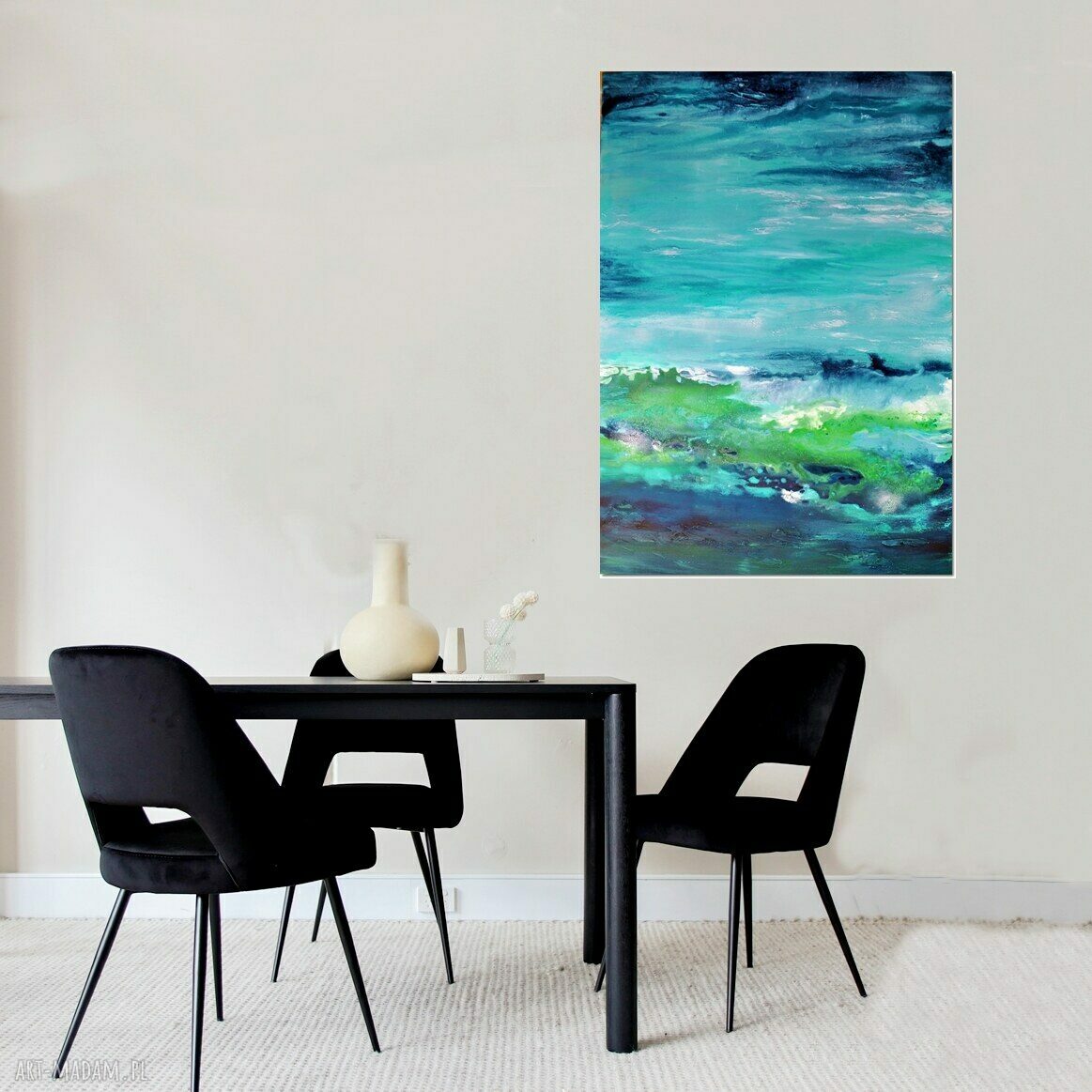 Głębia 38 - abstrakcja w turkusie i zieleni, ręcznie malowany obraz akrylowy na płótnie 100 x 70 cm