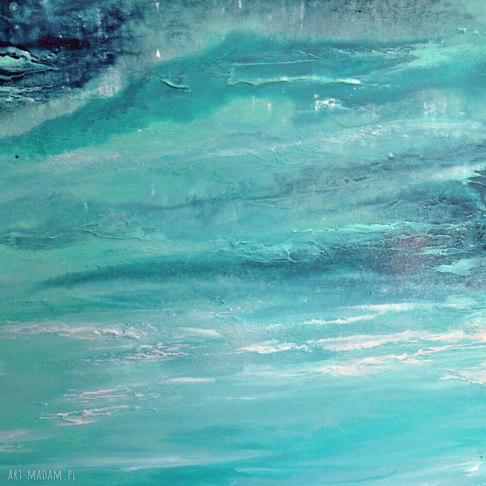 Głębia 38 - abstrakcja w turkusie i zieleni, ręcznie malowany obraz akrylowy na płótnie 100 x 70 cm