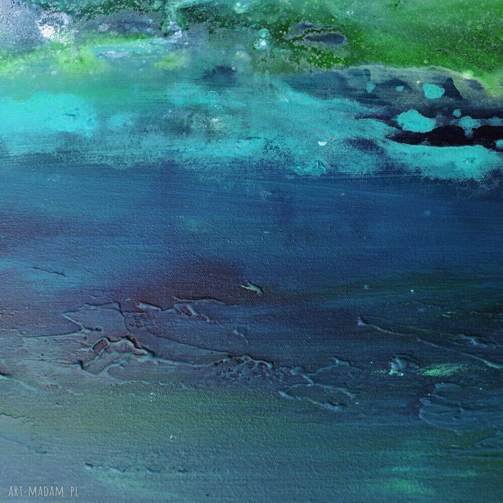 Głębia 38 - abstrakcja w turkusie i zieleni, ręcznie malowany obraz akrylowy na płótnie 100 x 70 cm