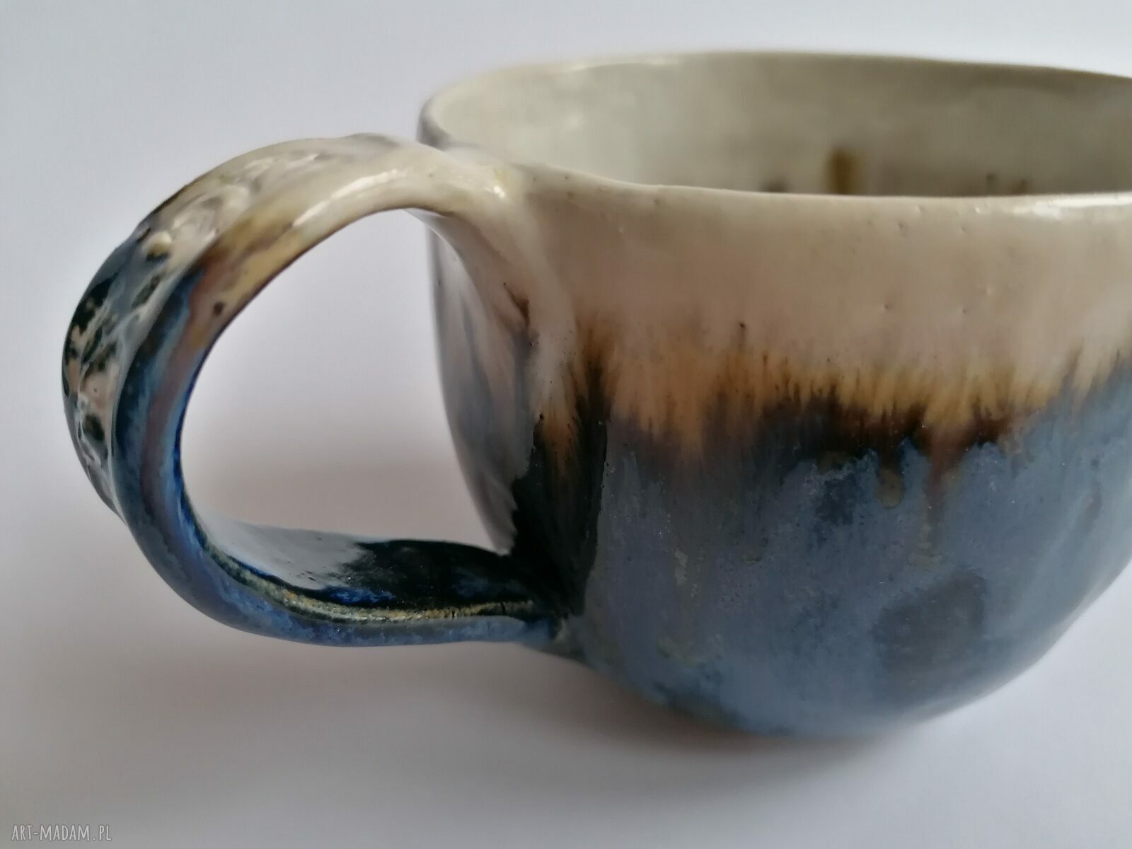 Komplet "Głębia Oceanu New" - filiżanka z talerzykiem handmade z gliny szamotowej