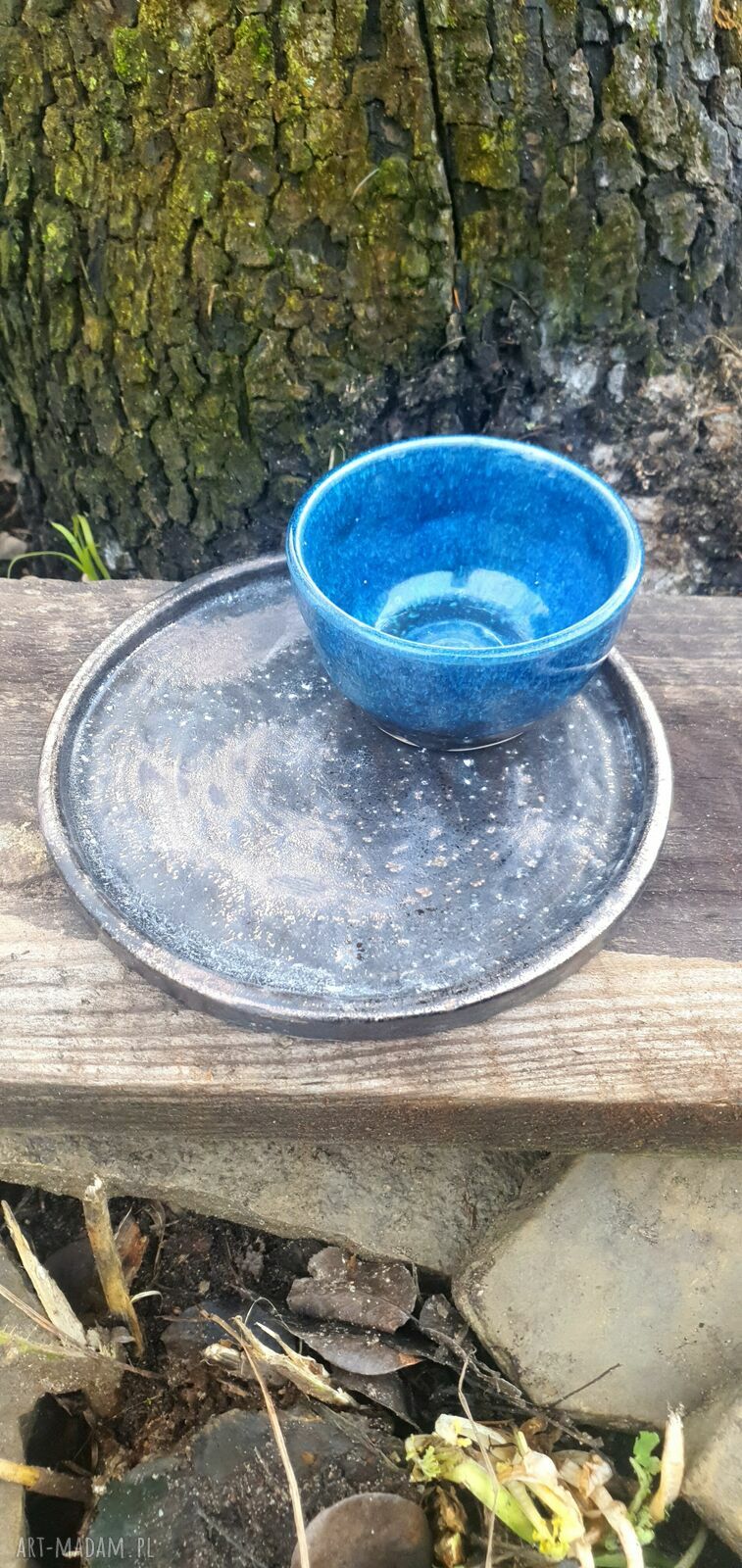 Gliniana czarka z talerzykiem 150 ml - ręcznie toczona