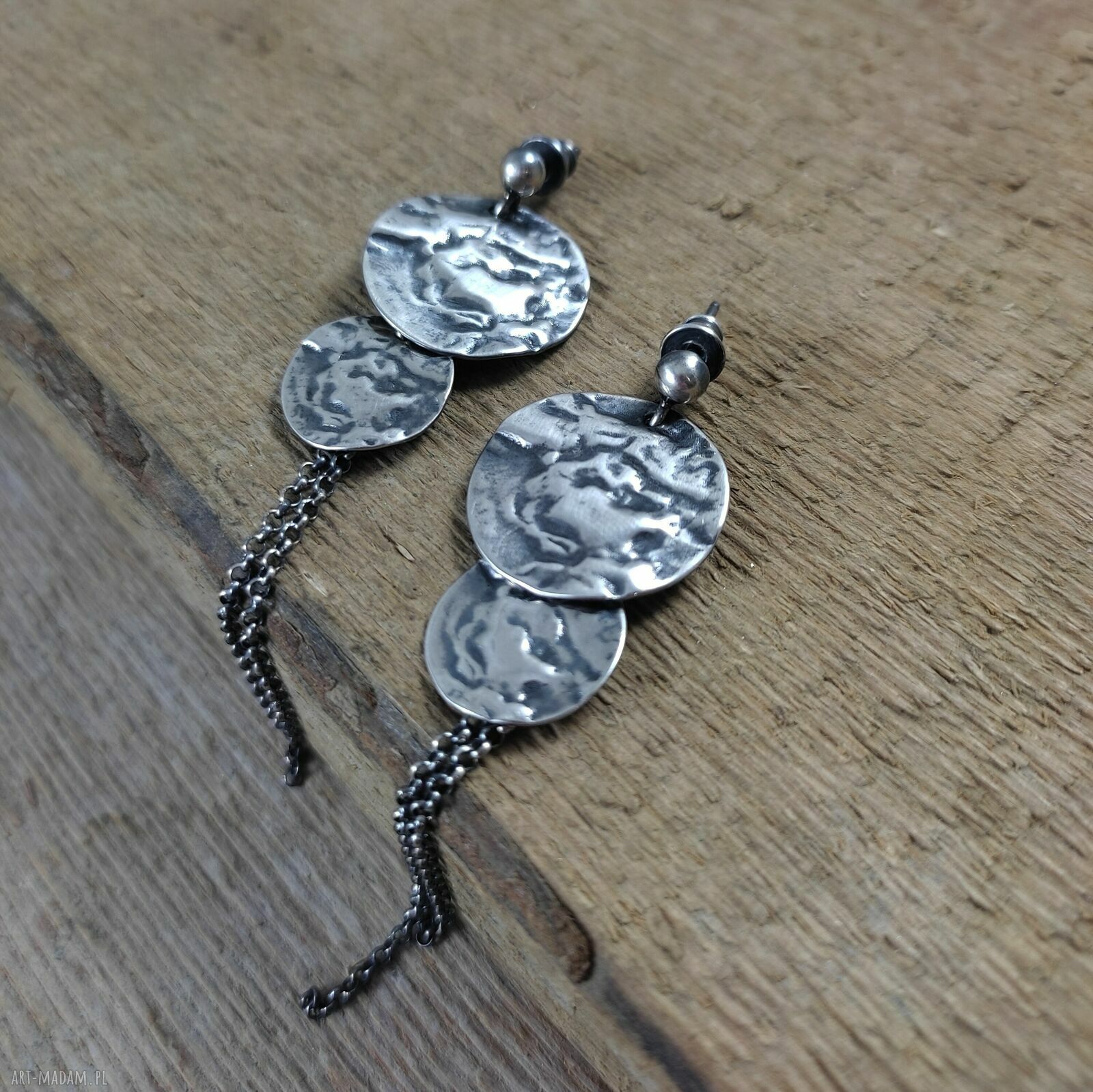 Kolczyki z oksydowanego srebra 925 - gniecione blaszki Irart, ok. 8 cm