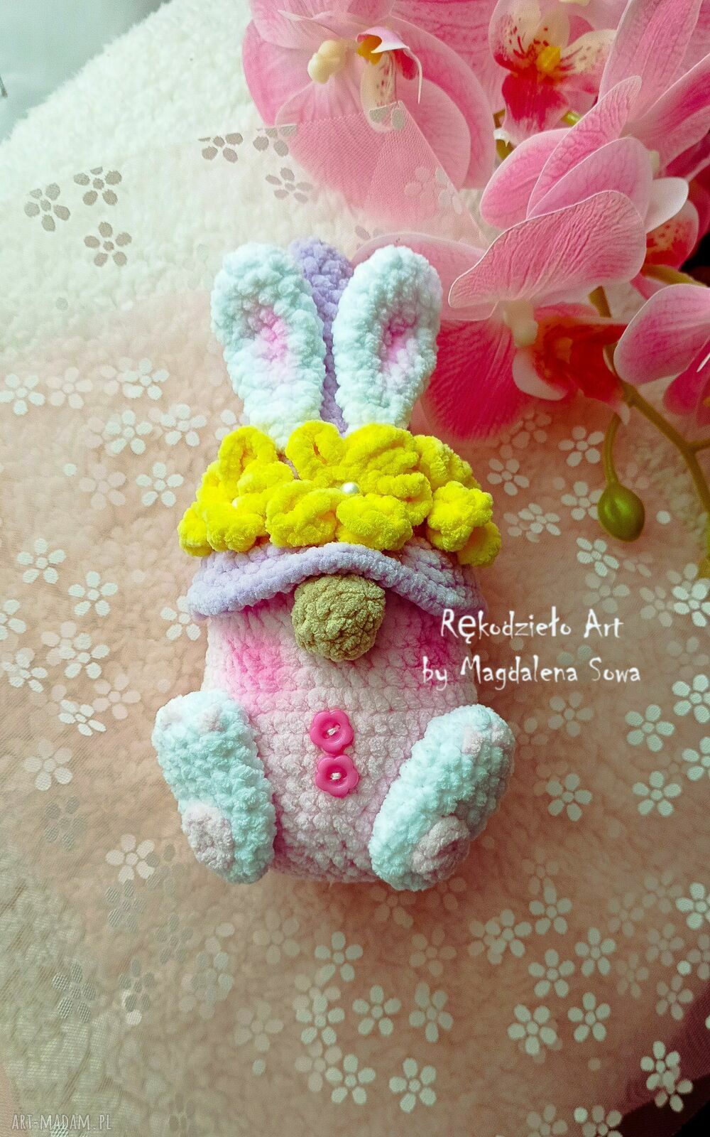 Gnom, skrzat i królik wielkanocny na szydełku - ok. 17 cm (handmade)