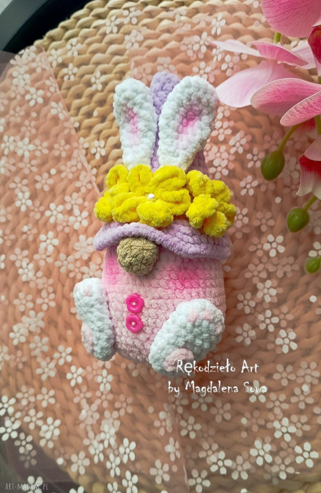 Gnom, skrzat i królik wielkanocny na szydełku - ok. 17 cm handmade
