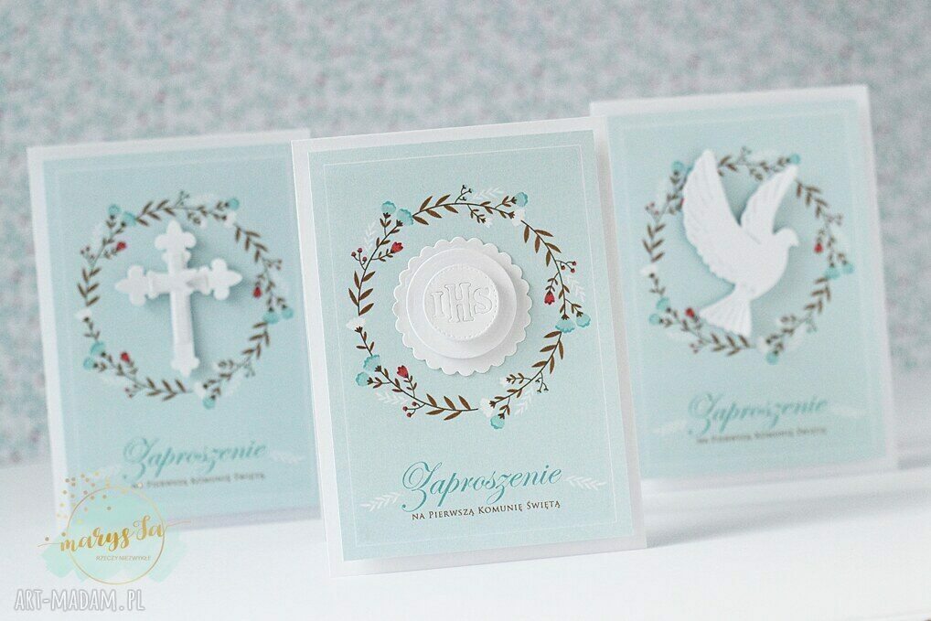 Zaproszenie na I Komunię Świętą z gołąbkiem - personalizowane