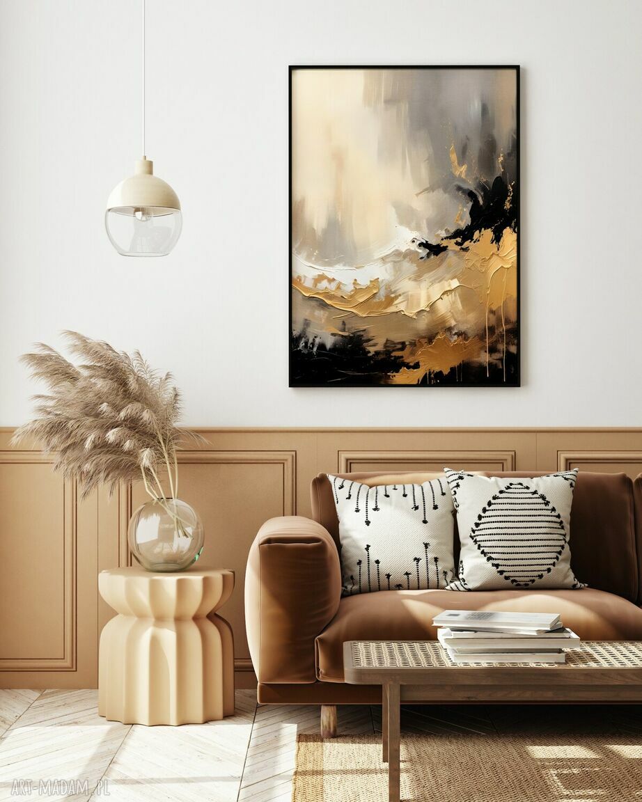 Plakat Gold Wave beżowy 40x50 bez ramy - abstrakcja do salonu