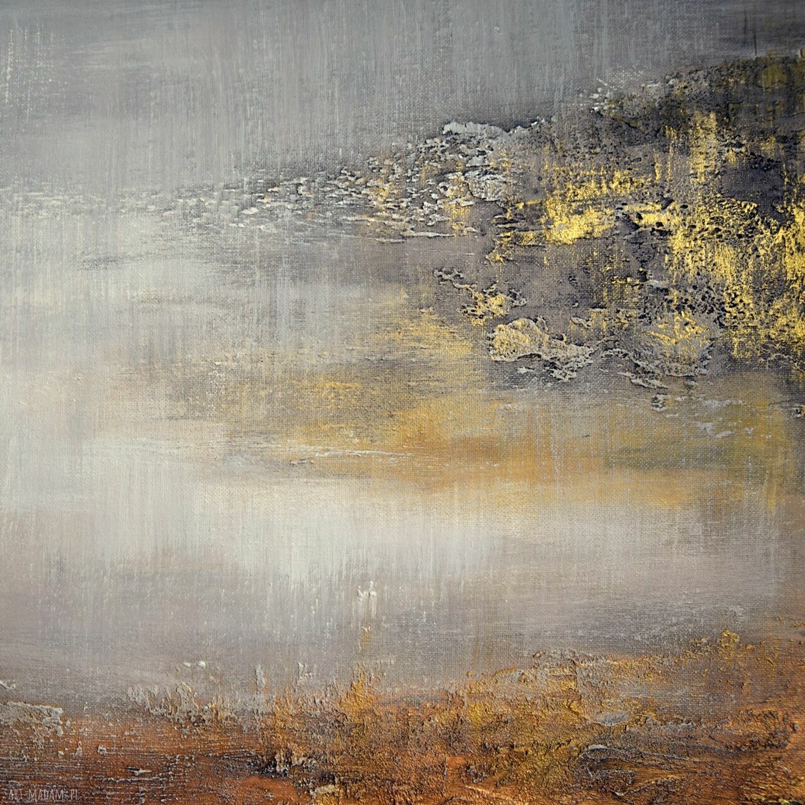 Gold rush 12 - abstrakcja strukturalna z metalicznym blaskiem (80x100 cm)