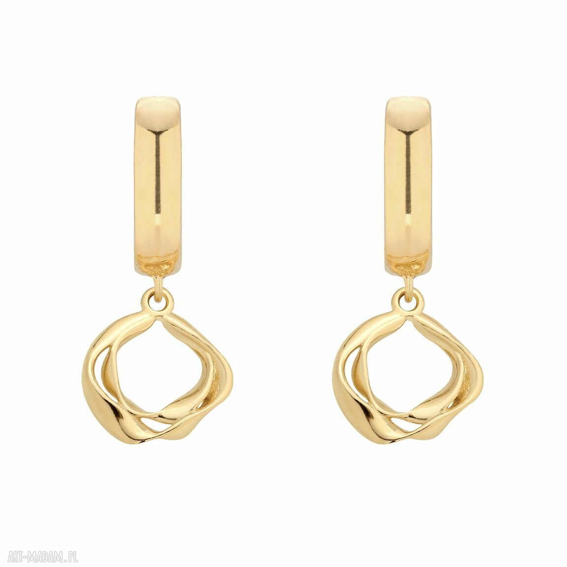 Złote kolczyki ozdobnymi zawieszkami bigle zawieszki eleganckie