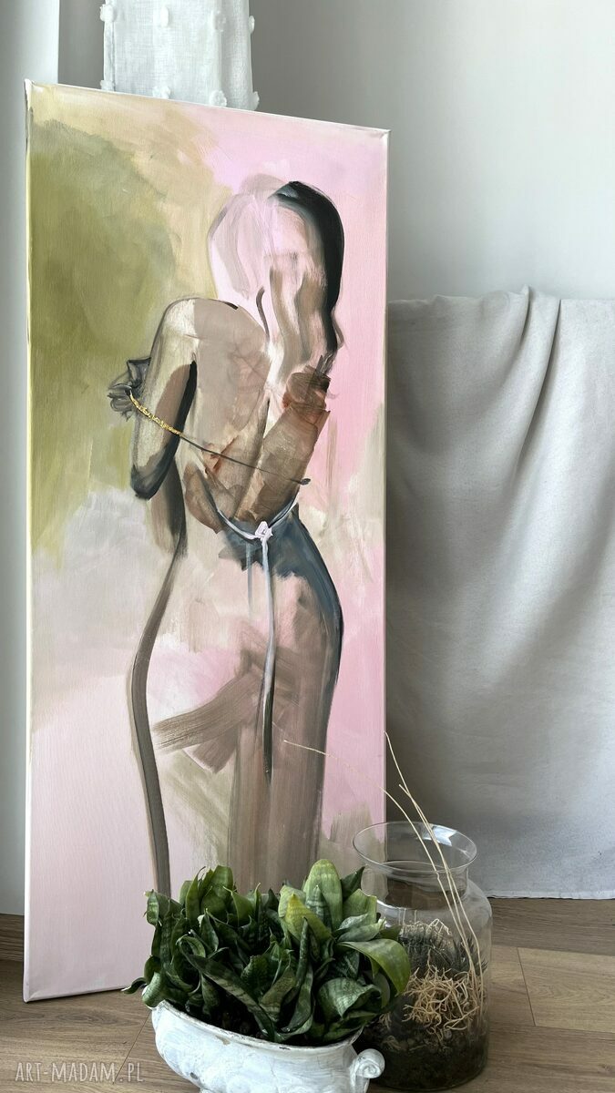 Golden 50x120 - obraz na płótnie do sypialni (kobieta) ze złotym detalem