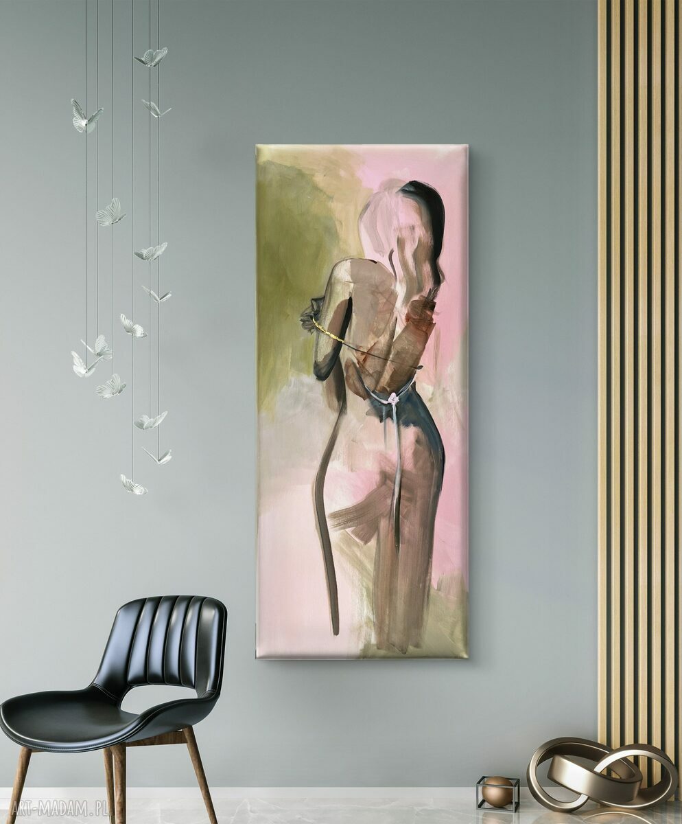 Golden 50x120 - obraz na płótnie do sypialni (kobieta) ze złotym detalem