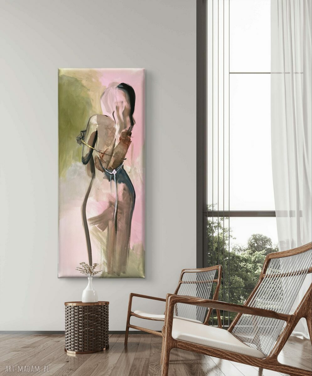 Golden 50x120 - obraz na płótnie do sypialni (kobieta) ze złotym detalem