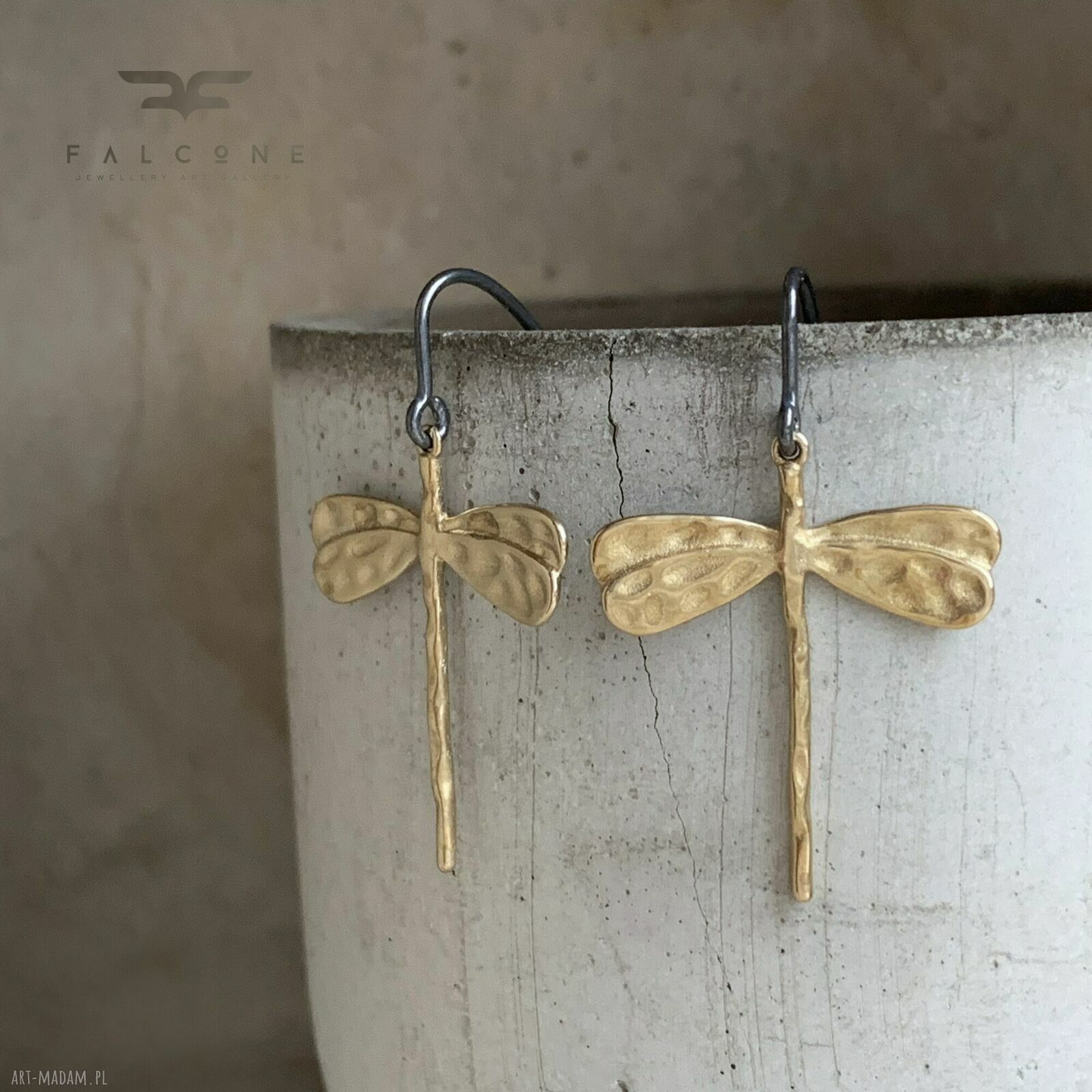 Kolczyki Golden Dragonfly - ważki z mosiądzu i srebra 925