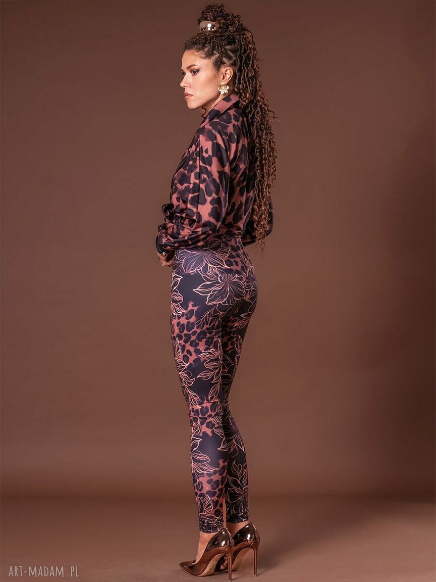 Legginsy Golden Power - autorski druk Midnight Flower, podwyższony stan i wygoda na trening