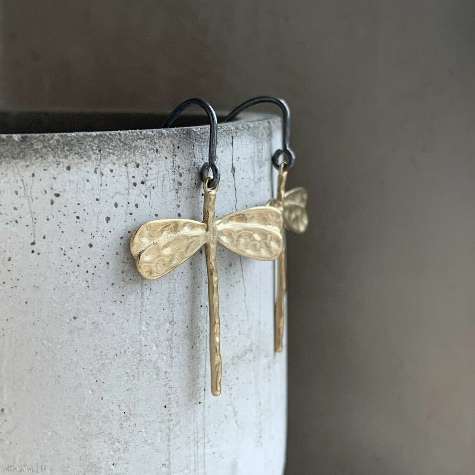 Kolczyki Golden Dragonfly - ważki z mosiądzu i srebra 925