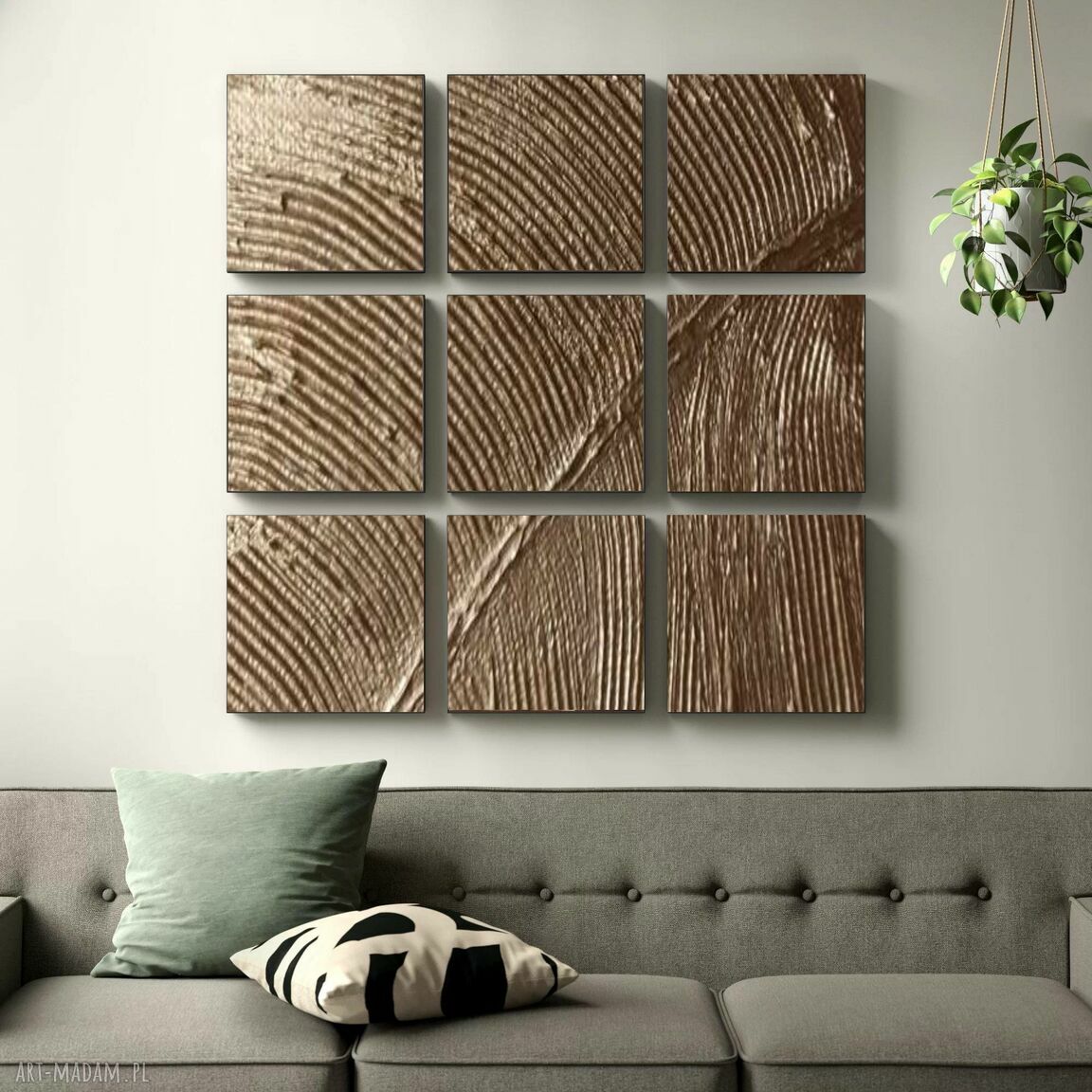 GOLDEN PAT 180x180 cm - zestaw 9 obrazów strukturalnych do salonu i nowoczesnego wnętrza