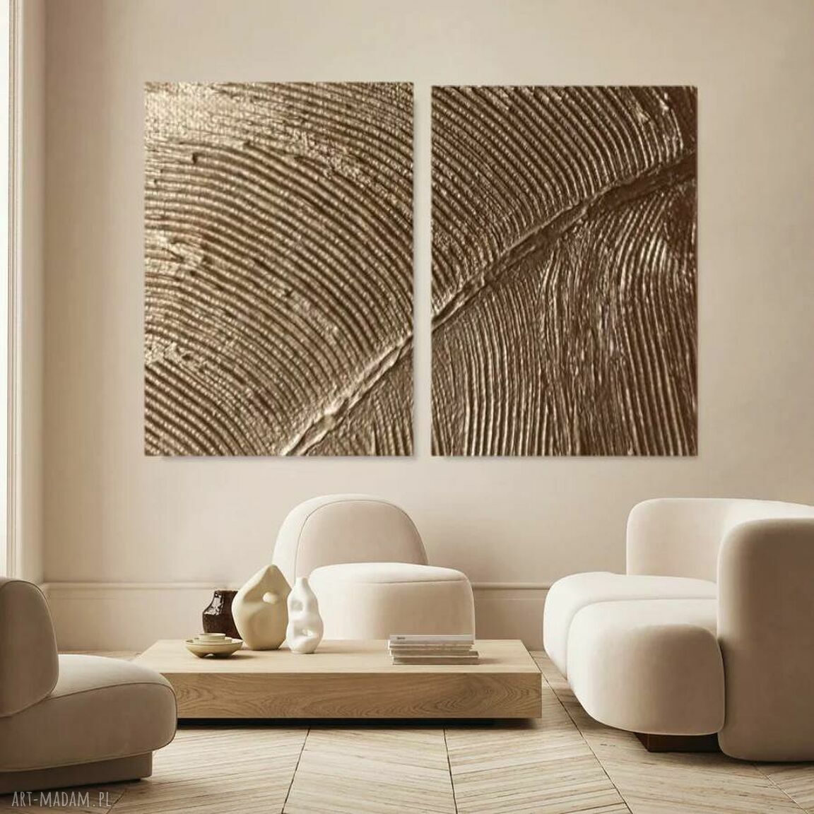 Golden pat - duży zestaw 2 obrazów na płótnie z rzeźbieniem 70x100 cm
