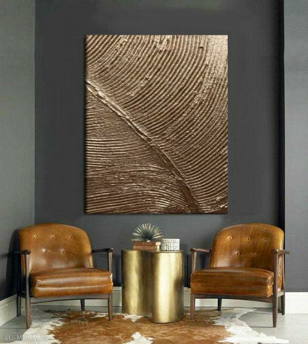 Golden Pat - wielkoformatowy, ręcznie malowany obraz abstrakcyjny art&texture na płótnie 80x170 cm