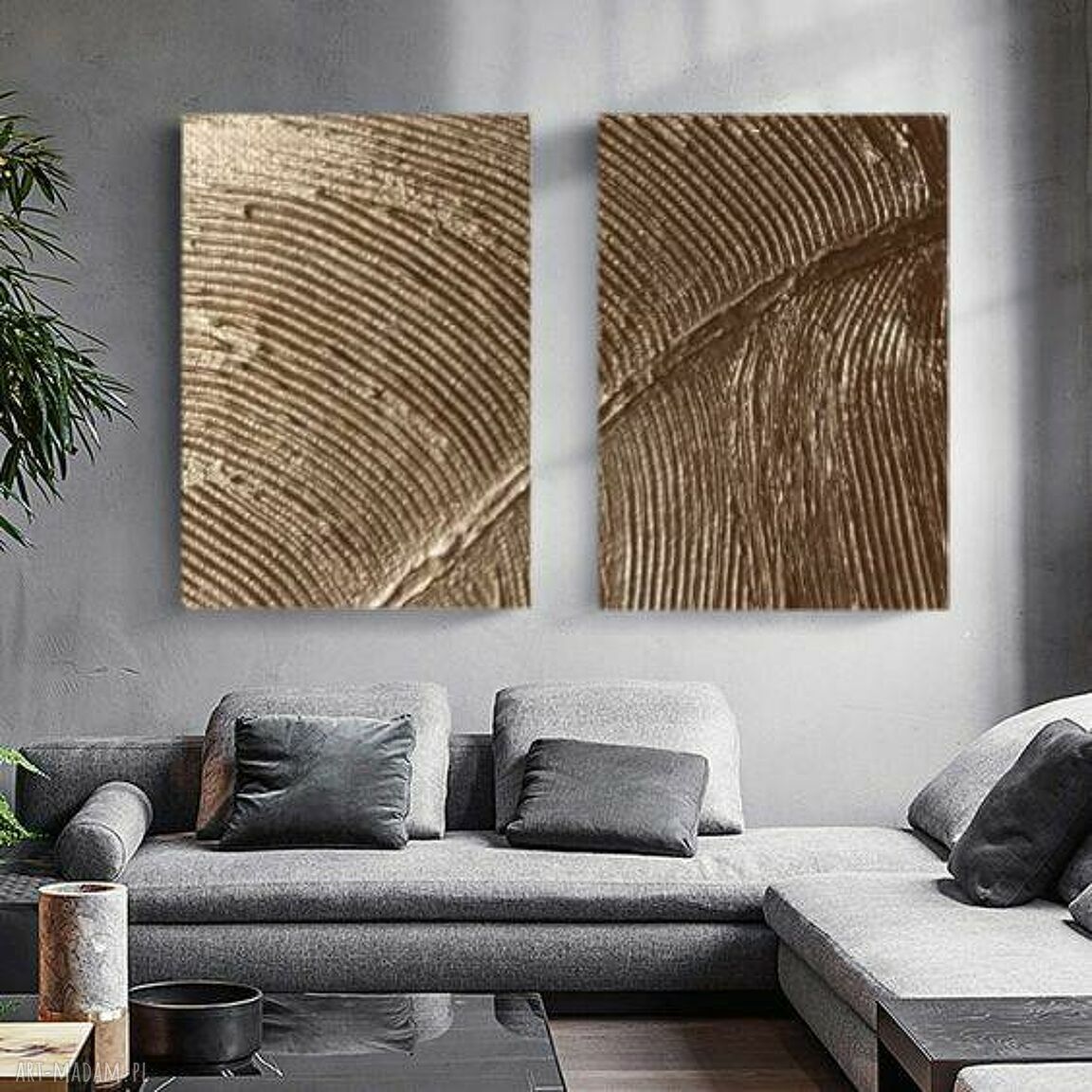 Golden pat - duży zestaw 2 obrazów na płótnie z rzeźbieniem 70x100 cm