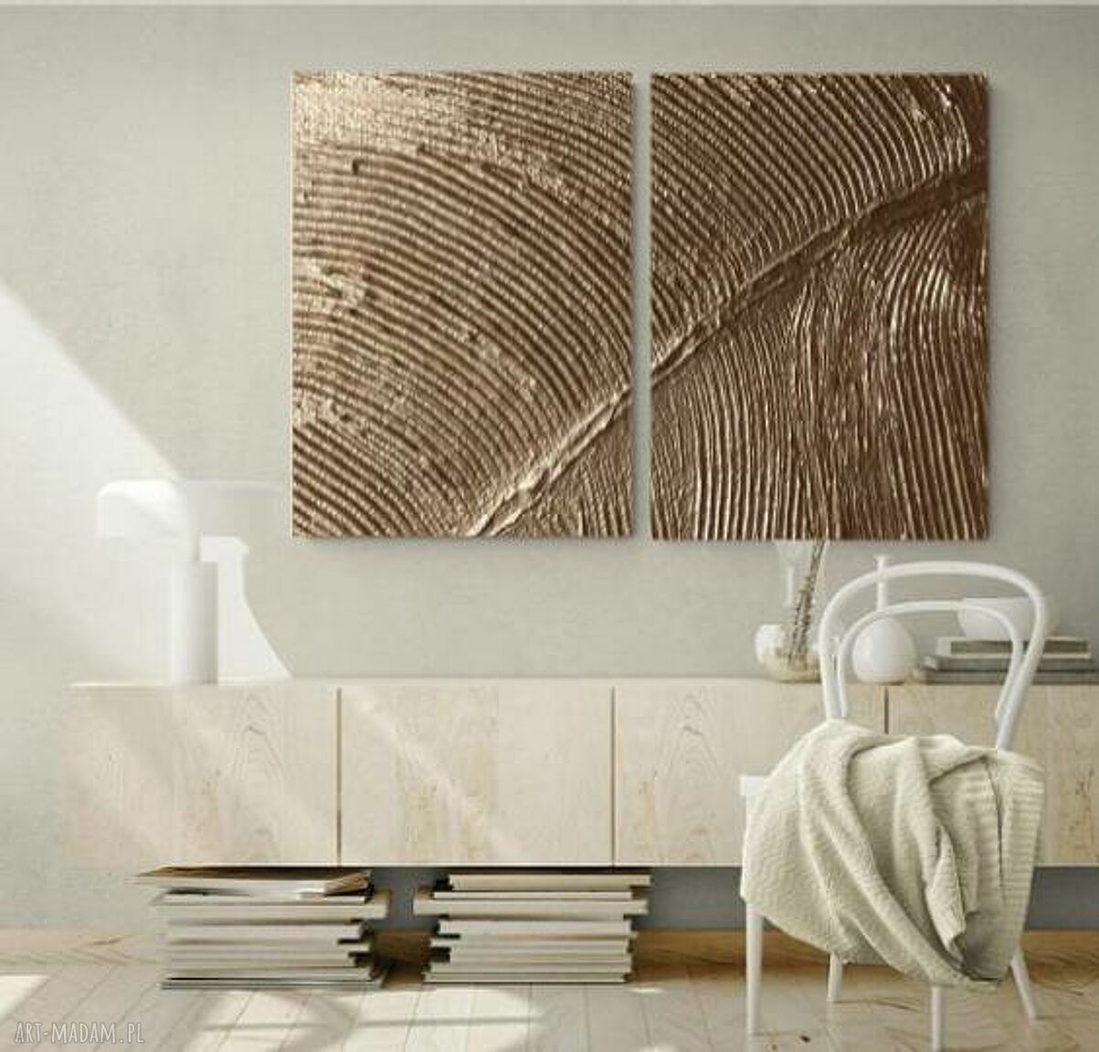 Golden pat - duży zestaw 2 obrazów na płótnie z rzeźbieniem 70x100 cm
