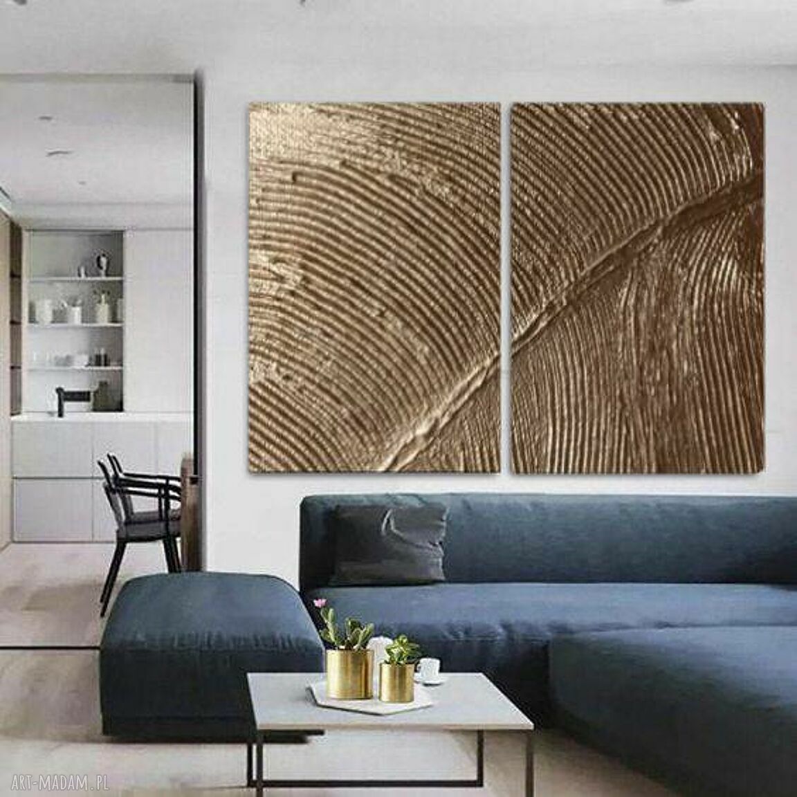 Golden pat - duży zestaw 2 obrazów na płótnie z rzeźbieniem 70x100 cm